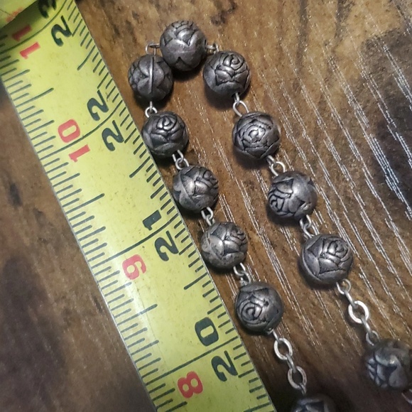 Italian Silver Rose Beads Rosary Cross 22in - Picture 6 of 6